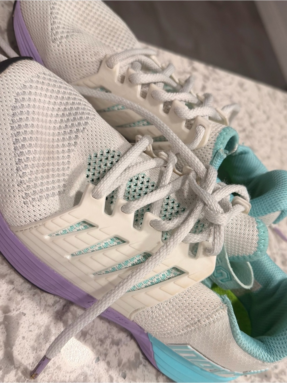 Women's inov training shoes White with Mint and Lavender Accents